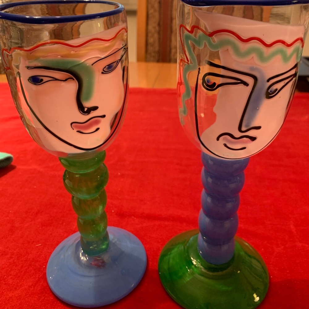 Vintage hand painted Face goblets